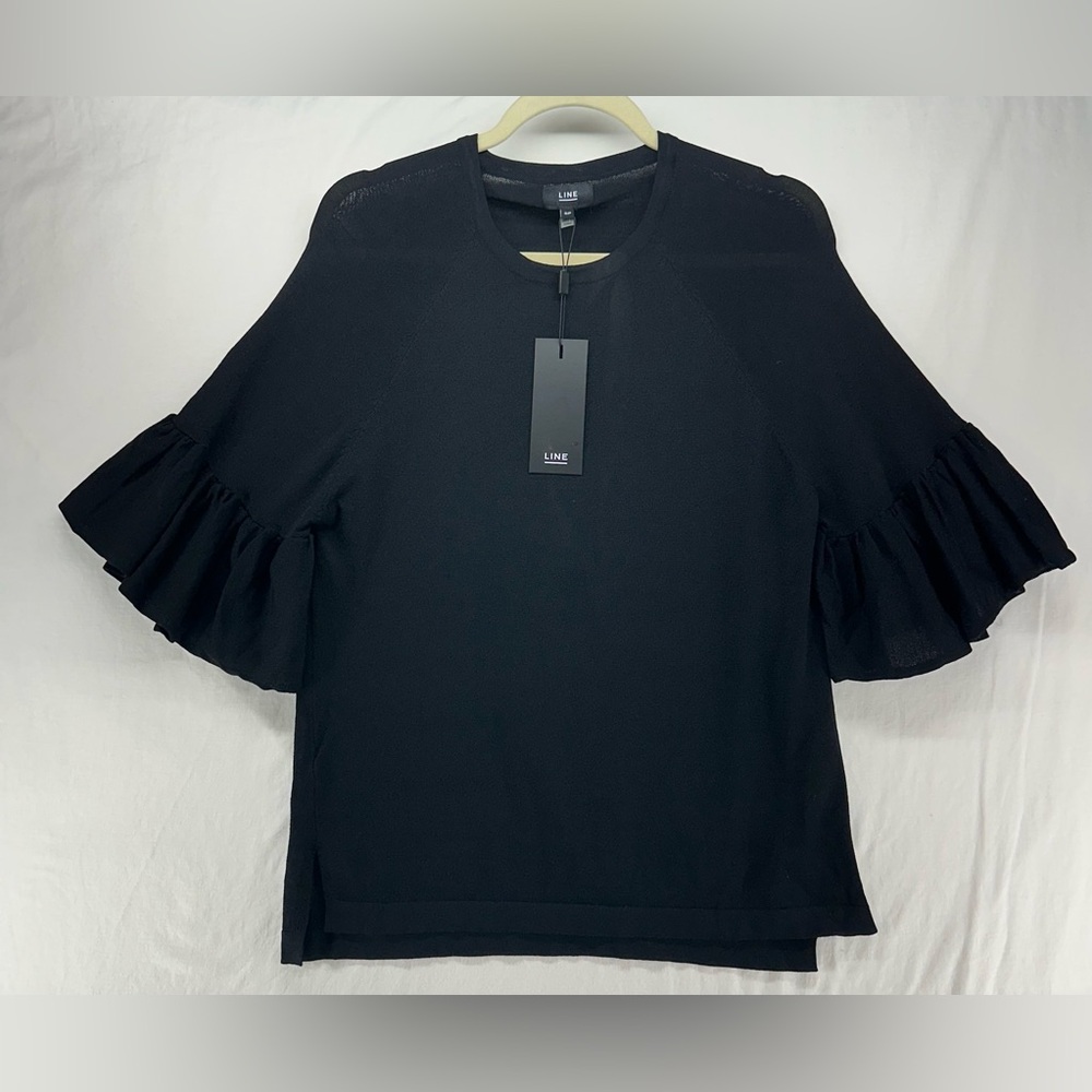 Line Lauren Black 3/4 Sleeve Ruffle Bell Sleeve Lightweight Sweater Womens Small